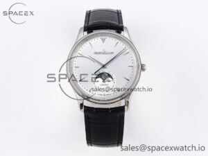 Aeger-Lecoultre Master Ultra Thin Moon 1368420 SS ZF 1:1 Best Edition White Dial on Black Leather Strap SA925 Super Clone V2