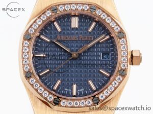 Audermars Piguet Lady Royal Oak 33mm RG 8F 1:1 Best Edition Blue Dial Diamonds Bezel on RG Bracelet Swiss Quartz - Image 2