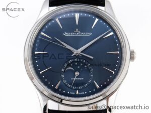 Jaeger-Lecoultre Master Ultra Thin Moon 1368420 SS ZF 1:1 Best Edition Blue Dial on Black Leather Strap SA925 Super Clone V2 - Image 2