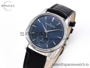 Jaeger-Lecoultre Master Ultra Thin Moon 1368420 SS ZF 1:1 Best Edition Blue Dial on Black Leather Strap SA925 Super Clone V2 - Image 4