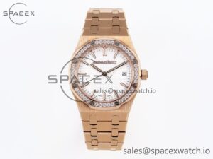 Audermars Piguet Lady Royal Oak 33mm RG 8F 1:1 Best Edition White Dial Diamonds Bezel on RG Bracelet Swiss Quartz