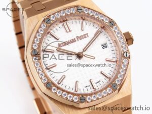 Audermars Piguet Lady Royal Oak 33mm RG 8F 1:1 Best Edition White Dial Diamonds Bezel on RG Bracelet Swiss Quartz - Image 3