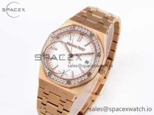 Audermars Piguet Lady Royal Oak 33mm RG 8F 1:1 Best Edition White Dial Diamonds Bezel on RG Bracelet Swiss Quartz - Image 4