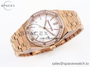 Audermars Piguet Lady Royal Oak 33mm RG 8F 1:1 Best Edition White Dial Diamonds Bezel on RG Bracelet Swiss Quartz - Image 6