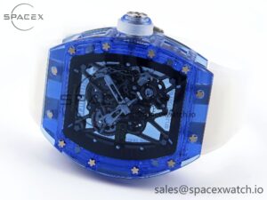 Richard Mille RM035 Blue Transparent RMF Best Edition Skeleton Dial on Translucent Rubber Strap Clone RMUL2 - Image 5