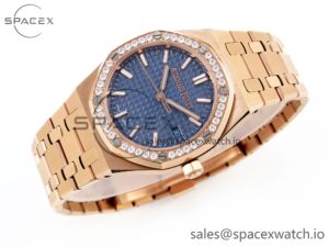 Audermars Piguet Lady Royal Oak 33mm RG 8F 1:1 Best Edition Blue Dial Diamonds Bezel on RG Bracelet Swiss Quartz - Image 6