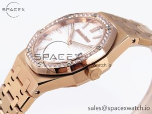 Audermars Piguet Lady Royal Oak 33mm RG 8F 1:1 Best Edition White Dial Diamonds Bezel on RG Bracelet Swiss Quartz - Image 7