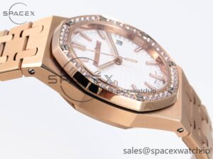 Audermars Piguet Lady Royal Oak 33mm RG 8F 1:1 Best Edition White Dial Diamonds Bezel on RG Bracelet Swiss Quartz - Image 8