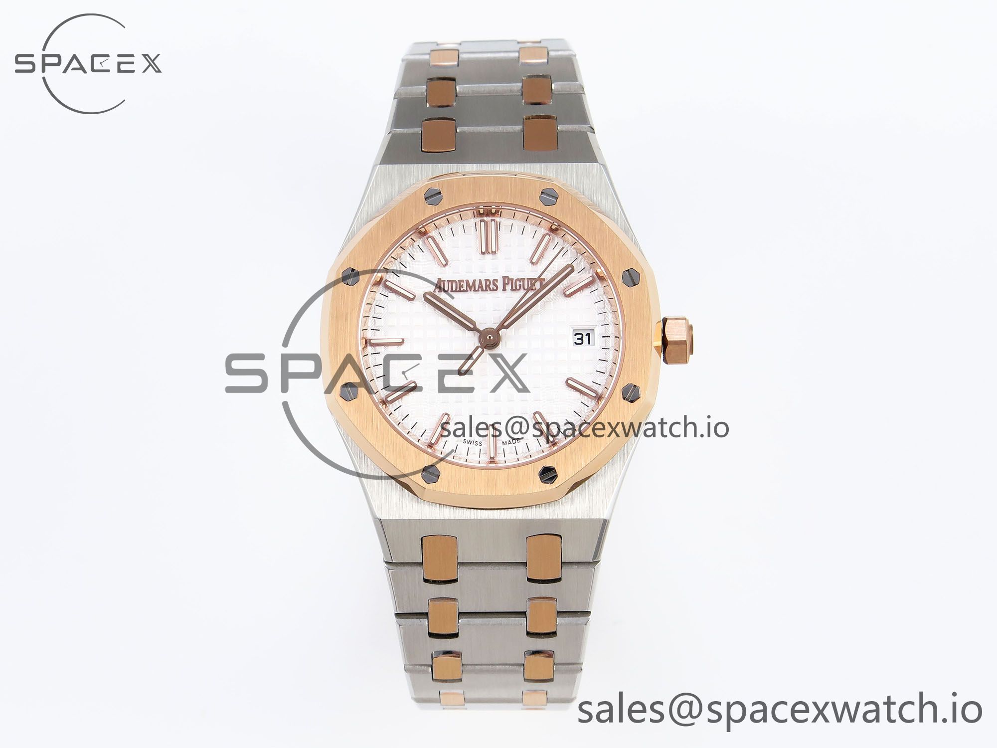 1 (55) Audermars Piguet Lady Royal Oak 33mm SS/RG 8F 1:1 Best Edition White Dial on SS/RG Bracelet Swiss Quartz - Image 1