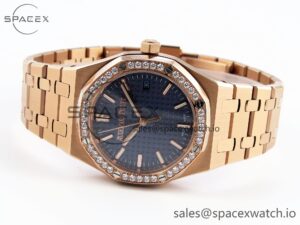 Audermars Piguet Lady Royal Oak 33mm RG 8F 1:1 Best Edition Blue Dial Diamonds Bezel on RG Bracelet Swiss Quartz - Image 5
