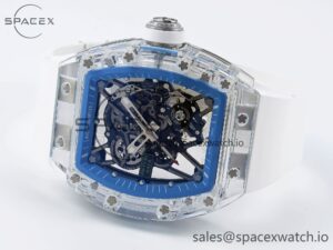 Richard Mille RM035 Transparent RMF Best Edition Skeleton Blue Dial on White Rubber Strap Clone RMUL2 - Image 5
