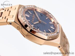 Audermars Piguet Lady Royal Oak 33mm RG 8F 1:1 Best Edition Blue Dial Diamonds Bezel on RG Bracelet Swiss Quartz - Image 8