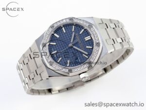 AUDEMARS PIGUET ROYAL OAK 34MM SS BF BEST EDITION BLUE DIAL DIAMONDS BEZEL ON SS BRACELET A5800 - Image 6