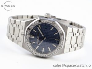 AUDEMARS PIGUET ROYAL OAK 34MM SS BF BEST EDITION BLUE DIAL DIAMONDS BEZEL ON SS BRACELET A5800 - Image 5