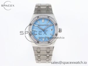 AUDEMARS PIGUET ROYAL OAK 34MM SS BF BEST EDITION ICE BLUE DIAL DIAMONDS BEZEL ON SS BRACELET A5800
