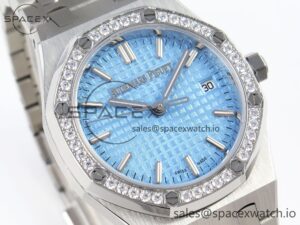 AUDEMARS PIGUET ROYAL OAK 34MM SS BF BEST EDITION ICE BLUE DIAL DIAMONDS BEZEL ON SS BRACELET A5800 - Image 3