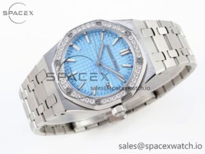 AUDEMARS PIGUET ROYAL OAK 34MM SS BF BEST EDITION ICE BLUE DIAL DIAMONDS BEZEL ON SS BRACELET A5800 - Image 6