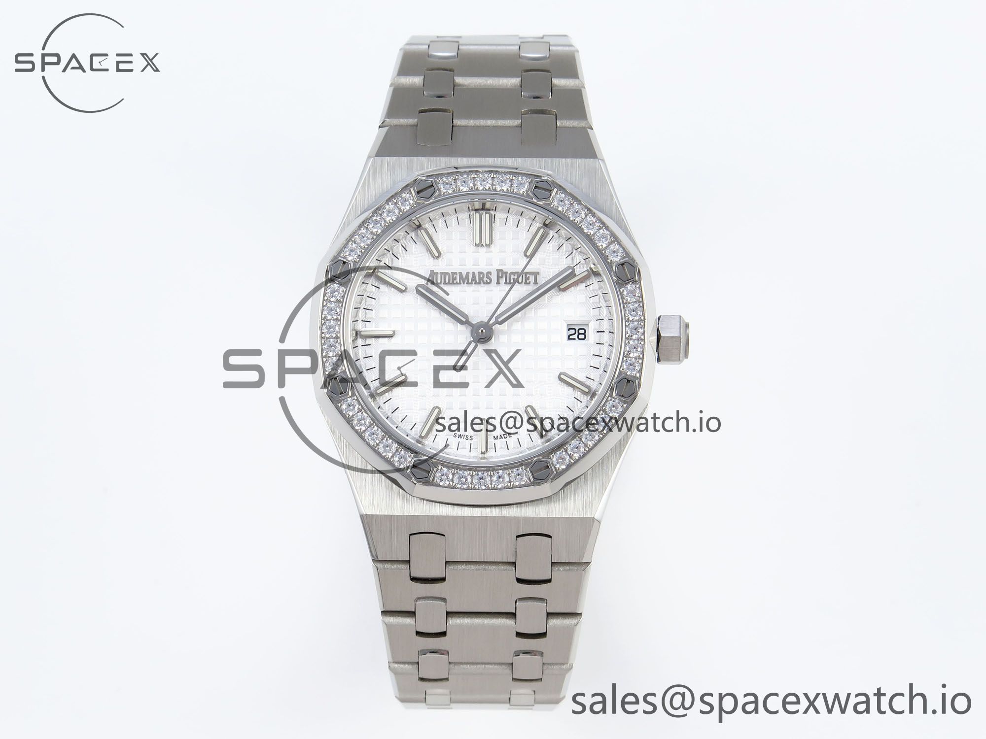 2 (181) AUDEMARS PIGUET ROYAL OAK 34MM SS BF BEST EDITION WHITE DIAL DIAMONDS BEZEL ON SS BRACELET A5800 - Image 1
