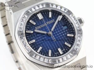 AUDEMARS PIGUET ROYAL OAK 34MM SS BF BEST EDITION BLUE DIAMONDS DIAL DIAMONDS BEZEL ON SS BRACELET A5800 - Image 3