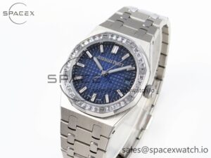 AUDEMARS PIGUET ROYAL OAK 34MM SS BF BEST EDITION BLUE DIAMONDS DIAL DIAMONDS BEZEL ON SS BRACELET A5800 - Image 4