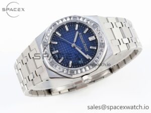AUDEMARS PIGUET ROYAL OAK 34MM SS BF BEST EDITION BLUE DIAMONDS DIAL DIAMONDS BEZEL ON SS BRACELET A5800 - Image 6