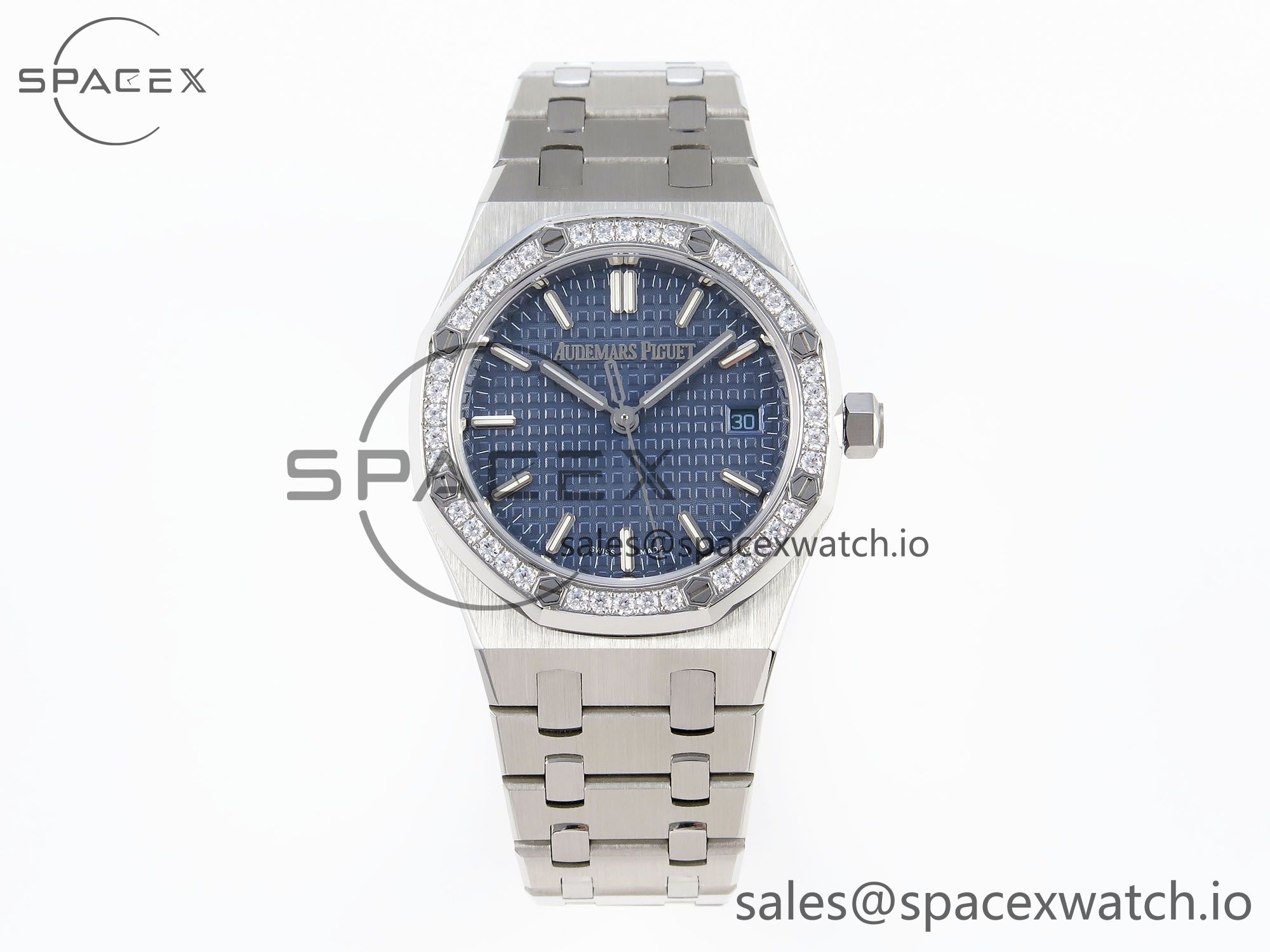 2 (96) AUDEMARS PIGUET ROYAL OAK 34MM SS BF BEST EDITION BLUE DIAL DIAMONDS BEZEL ON SS BRACELET A5800 - Image 1
