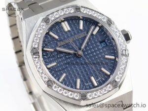 AUDEMARS PIGUET ROYAL OAK 34MM SS BF BEST EDITION BLUE DIAL DIAMONDS BEZEL ON SS BRACELET A5800 - Image 3