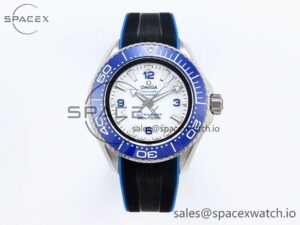Omega SEAMASTER PLANET OCEAN 6000M ULTRA DEEP 45.5MM SS TF 1:1 BEST EDITION WHITE DIAL BLUE BEZEL ON RUBBER STRAP A2824