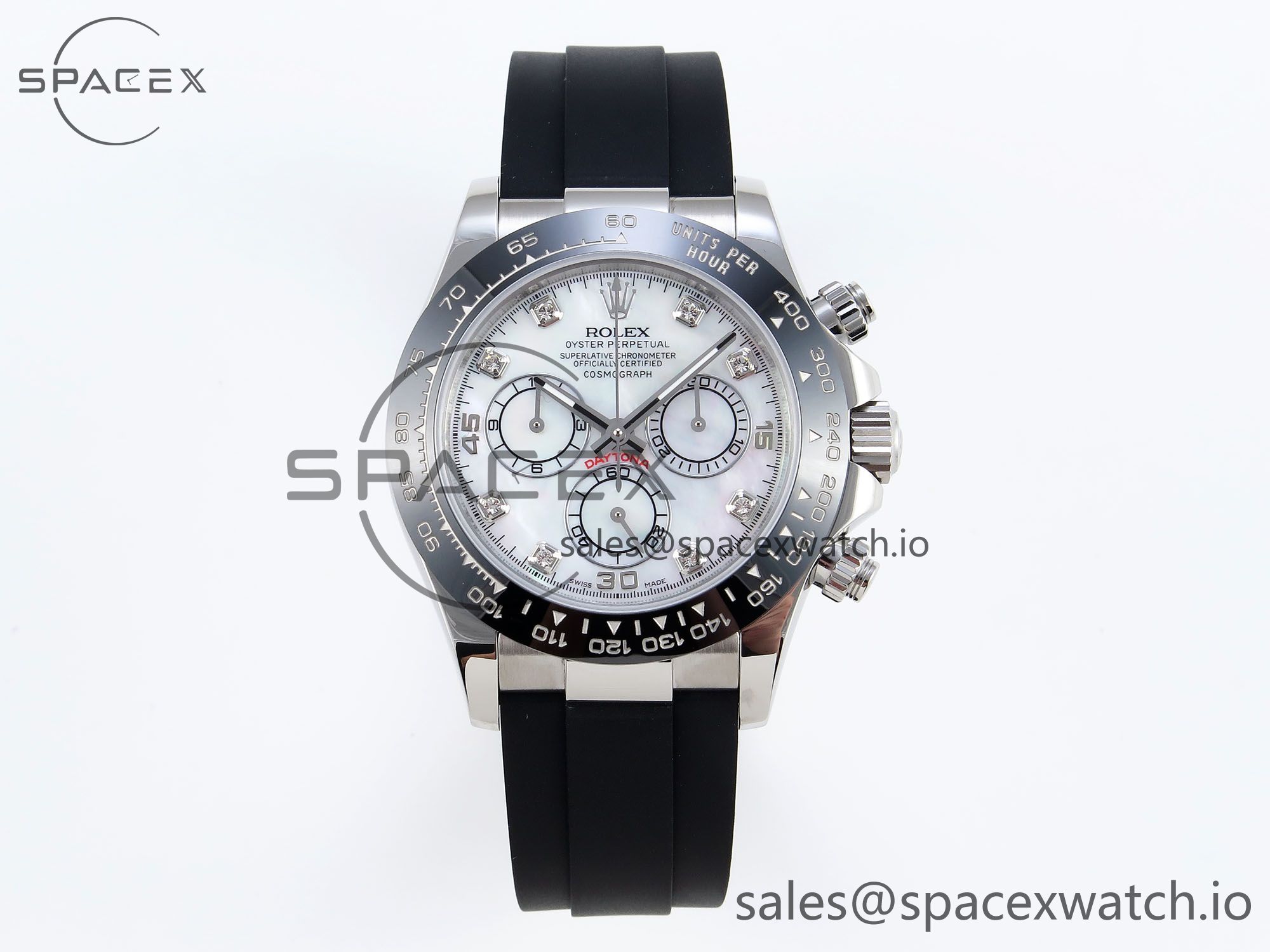 IMG_0001 Rolex Daytona 116519 SS OMF Best Edition White MOP Diamonds Dial on Oysterflex Strap A7750 (Slim Movement) - Image 1