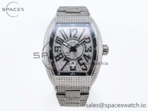 Franck Muller Vanguard SS Full Diamonds ABF Best Edition Diamonds Black Dial on Diamonds Bracelet A2824
