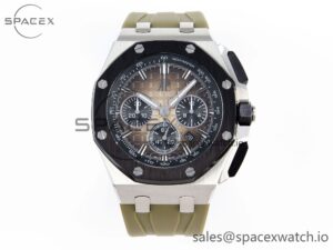 Audermars Piguet Royal Oak Offshore 44mm SS Black Ceramic Bezel APF 1:1 Best Edition Brown Dial on Brown Rubber Strap A4401