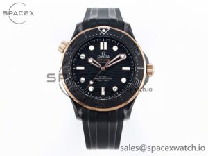 SEAMASTER 300M 43.5MM BLACK CERAMIC VSF 1:1 BEST EDITION BLACK DIAL RG BEZEL ON BLACK RUBBER STRAP A8806