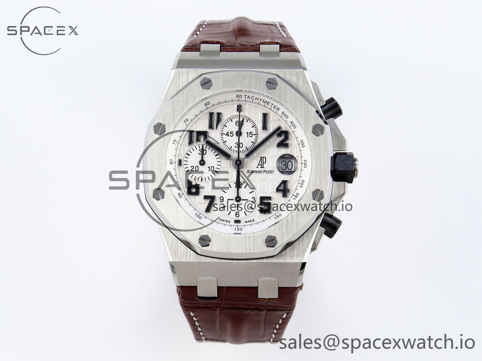 IMG_0001 AUDEMARS PIGUET ROYAL OAK OFFSHORE 42MM SAFARI SS APF 1:1 BEST EDITION WHITE DIAL ON BROWN LEATHER STRAP A7750 - Image 1