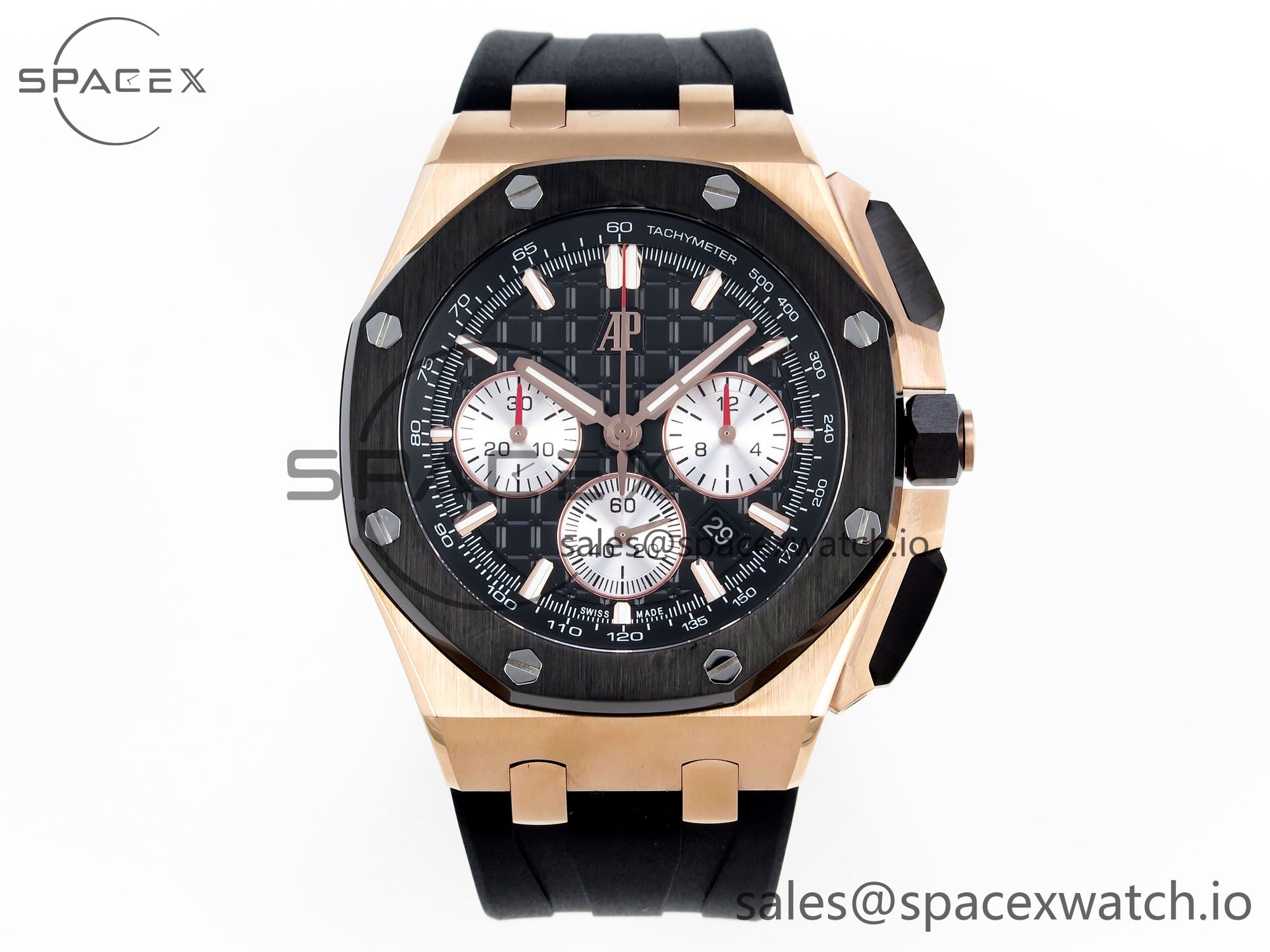 IMG_0001 Audermars Piguet Royal Oak Offshore 44mm RG Black Ceramic Bezel APF 1:1 Best Edition Black/Silver Dial on Black Rubber Strap A4401 - Image 1