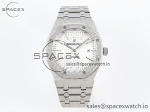 Audermars Piguet Royal Oak 41mm Frosted SS APSF 1:1 Best Edition White Textured Dial on SS Bracelet SA3120 Super Clone