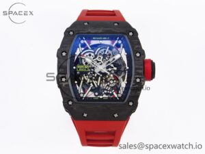 Richard Mille RM035 Black Carbon t+ Best Edition Skeleton Dial on Red Rubber Strap Clone RMUL2