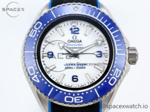 Omega SEAMASTER PLANET OCEAN 6000M ULTRA DEEP 45.5MM SS TF 1:1 BEST EDITION WHITE DIAL BLUE BEZEL ON RUBBER STRAP A2824 - Image 2
