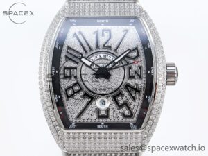 Franck Muller Vanguard SS Full Diamonds ABF Best Edition Diamonds Black Dial on Diamonds Bracelet A2824 - Image 2