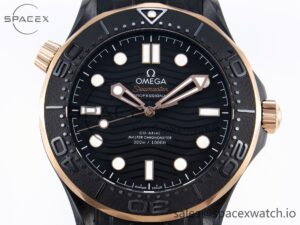 SEAMASTER 300M 43.5MM BLACK CERAMIC VSF 1:1 BEST EDITION BLACK DIAL RG BEZEL ON BLACK RUBBER STRAP A8806 - Image 2