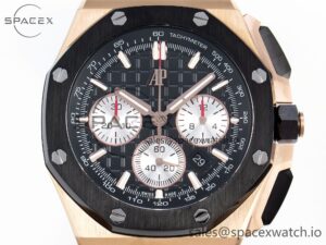 Audermars Piguet Royal Oak Offshore 44mm RG Black Ceramic Bezel APF 1:1 Best Edition Black/Silver Dial on Black Rubber Strap A4401 - Image 2
