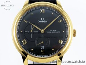 Omega De Ville Power Reserve YG MKF 1:1 Best Edition Black Dial on Black Leather Strap A8810 - Image 2