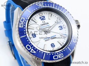 Omega SEAMASTER PLANET OCEAN 6000M ULTRA DEEP 45.5MM SS TF 1:1 BEST EDITION WHITE DIAL BLUE BEZEL ON RUBBER STRAP A2824 - Image 3