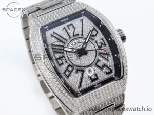 Franck Muller Vanguard SS Full Diamonds ABF Best Edition Diamonds Black Dial on Diamonds Bracelet A2824 - Image 3