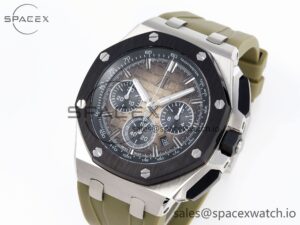 Audermars Piguet Royal Oak Offshore 44mm SS Black Ceramic Bezel APF 1:1 Best Edition Brown Dial on Brown Rubber Strap A4401 - Image 4