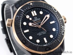 SEAMASTER 300M 43.5MM BLACK CERAMIC VSF 1:1 BEST EDITION BLACK DIAL RG BEZEL ON BLACK RUBBER STRAP A8806 - Image 3