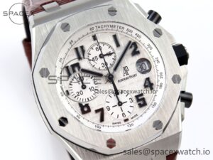AUDEMARS PIGUET ROYAL OAK OFFSHORE 42MM SAFARI SS APF 1:1 BEST EDITION WHITE DIAL ON BROWN LEATHER STRAP A7750 - Image 3