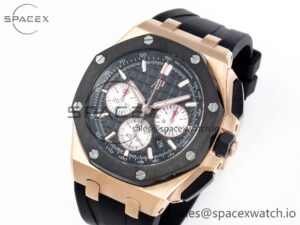 Audermars Piguet Royal Oak Offshore 44mm RG Black Ceramic Bezel APF 1:1 Best Edition Black/Silver Dial on Black Rubber Strap A4401 - Image 4