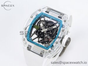 Richard Mille RM055 Transparent SONIC Best Edition Skeleton Blue Dial on White Nylon Strap Clone RMUL2 - Image 2