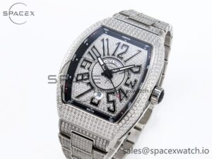 Franck Muller Vanguard SS Full Diamonds ABF Best Edition Diamonds Black Dial on Diamonds Bracelet A2824 - Image 4