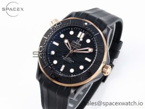 SEAMASTER 300M 43.5MM BLACK CERAMIC VSF 1:1 BEST EDITION BLACK DIAL RG BEZEL ON BLACK RUBBER STRAP A8806 - Image 4